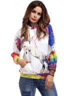 Oasap Fashion Unicorn Printed Loose Fit Pullover Hoodie