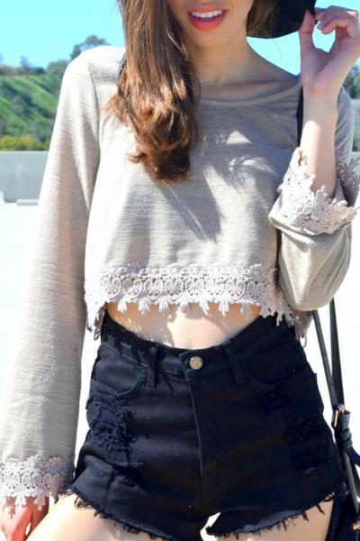 Oasap Chic Lace-paneled Backless Crop Top
