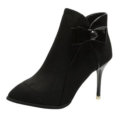 Oasap Pointed Toe High Heels Solid Color Bow Boots