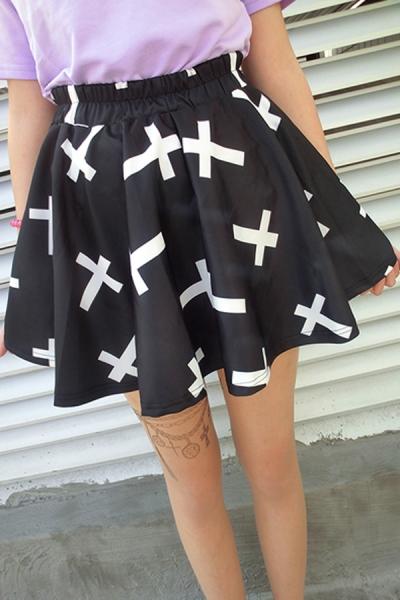 Oasap Cross Print A-line Skirt