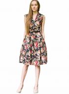 Oasap Vintage Floral Sleeveless A-line Swing Dress With Belt