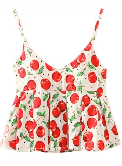Oasap Women's Casual Spaghetti Strap Cherry Print Crop Top
