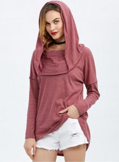 Oasap Irregular Long Sleeve Solid Color Loose Hoodie