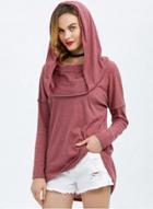 Oasap Irregular Long Sleeve Solid Color Loose Hoodie