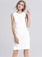 Oasap Lace Round Neck Sleeveless Solid Bodycon Dress