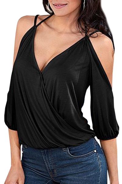 Oasap Women Faux Wrap Spaghetti Strap Backless Open Shoulder Top