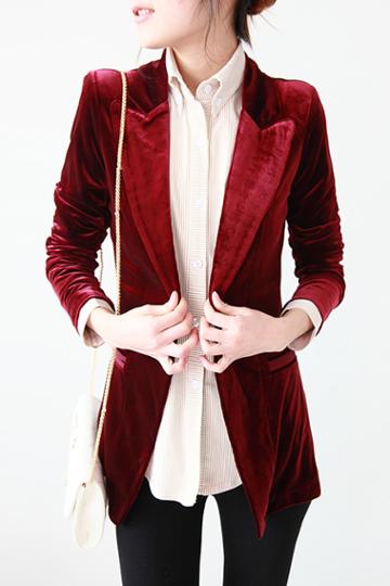 Oasap Red Silk Velvet Blazer
