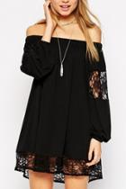 Oasap Hollow Out Lace Paneled Off The Shoulder Dress