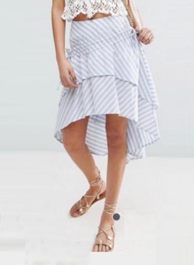 Oasap High Waist Lace-up Stripped Skirt