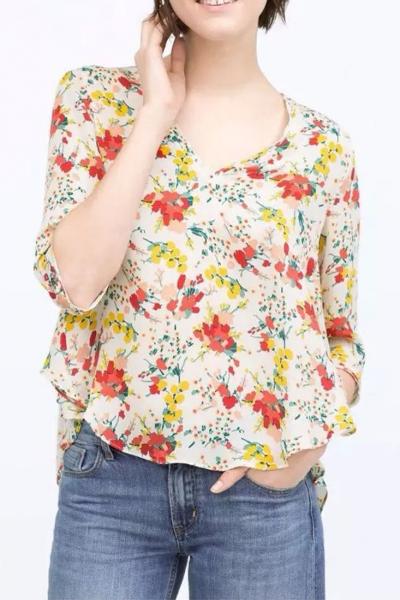 Oasap Demure Back Cutout Floral High-low Blouse