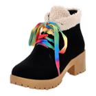 Oasap Color Block Lace Up Round Toe Warm Boots