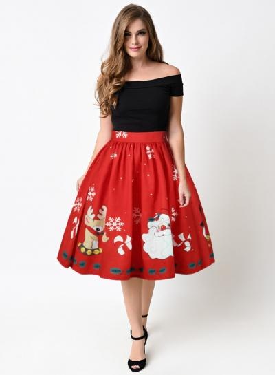 Oasap Fashion Christmas Printed A-line Midi Skirt