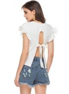 Oasap Short Sleeve Backless Back Bow Tie T-shirt