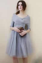 Oasap Elegant Wrap Off-the Shoulder Mesh Paneled Combo Dress