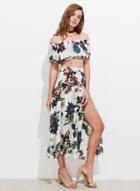 Oasap Off Shoulder Floral Print Tube Top Skirt Set