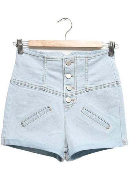 Oasap Elegant High Waistline Jean Shorts With Buttons Fastening