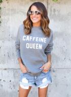 Oasap Fashion Letter Printed Loose Fit Pullover Sweatshirt