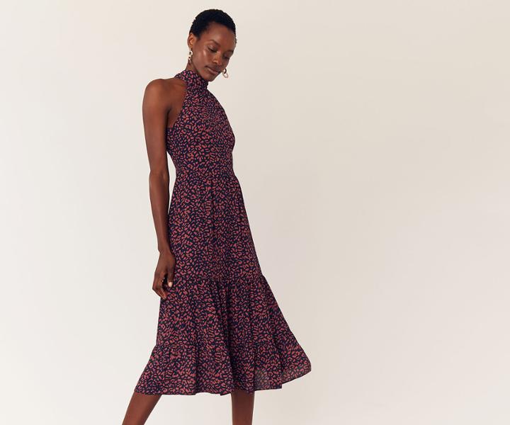 Oasis Animal High Neck Midi Dress