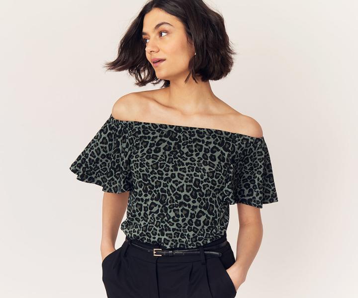 Oasis Leopard Print Bardot Top