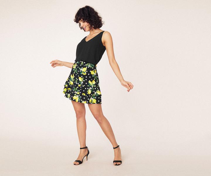 Oasis Lemon Print Flippy Skirt
