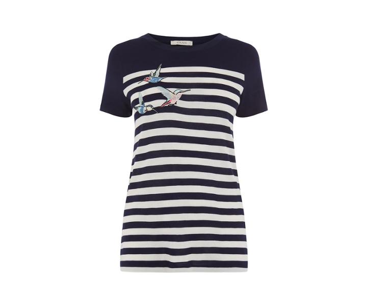 Oasis Embroidered Bird Stripe Tee