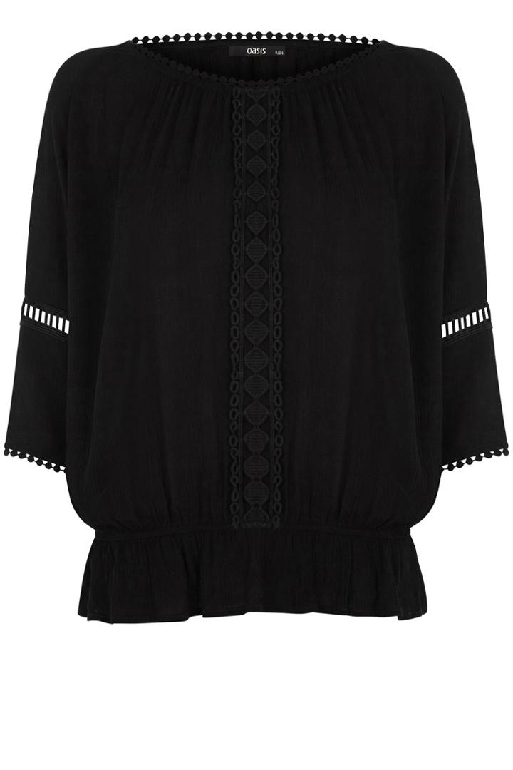 Oasis Lace Trim Peasant Blouse