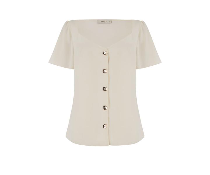 Oasis Button Through Textured Top
