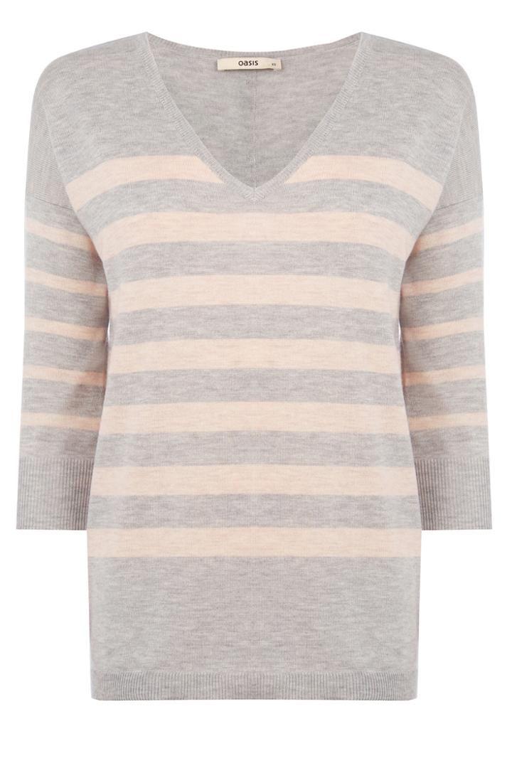 Oasis V Neck Block Stripe Jumper