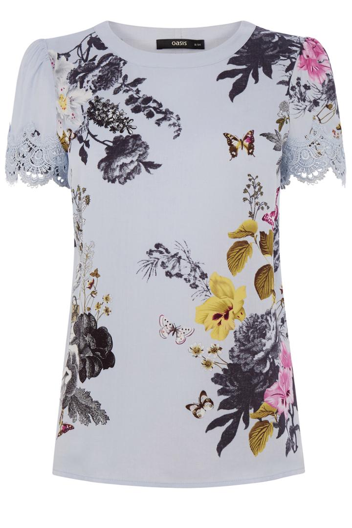 Oasis Floral Lace Sleeve T-shirt