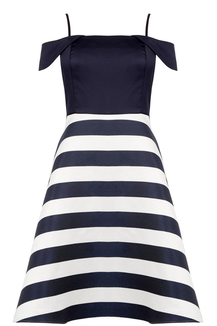 Oasis Satin Stripe Bardot Dress