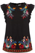 Oasis Embroidered Ruffle Sleeve Top
