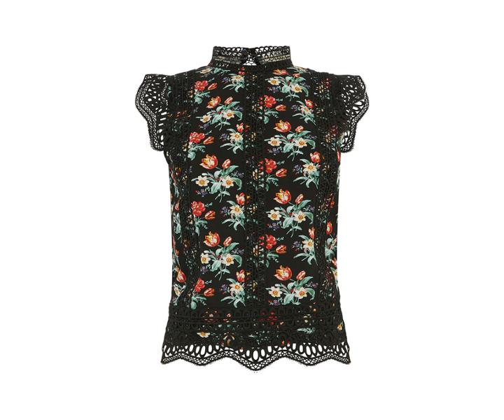 Oasis Willow Ditsy Lace Trim Top