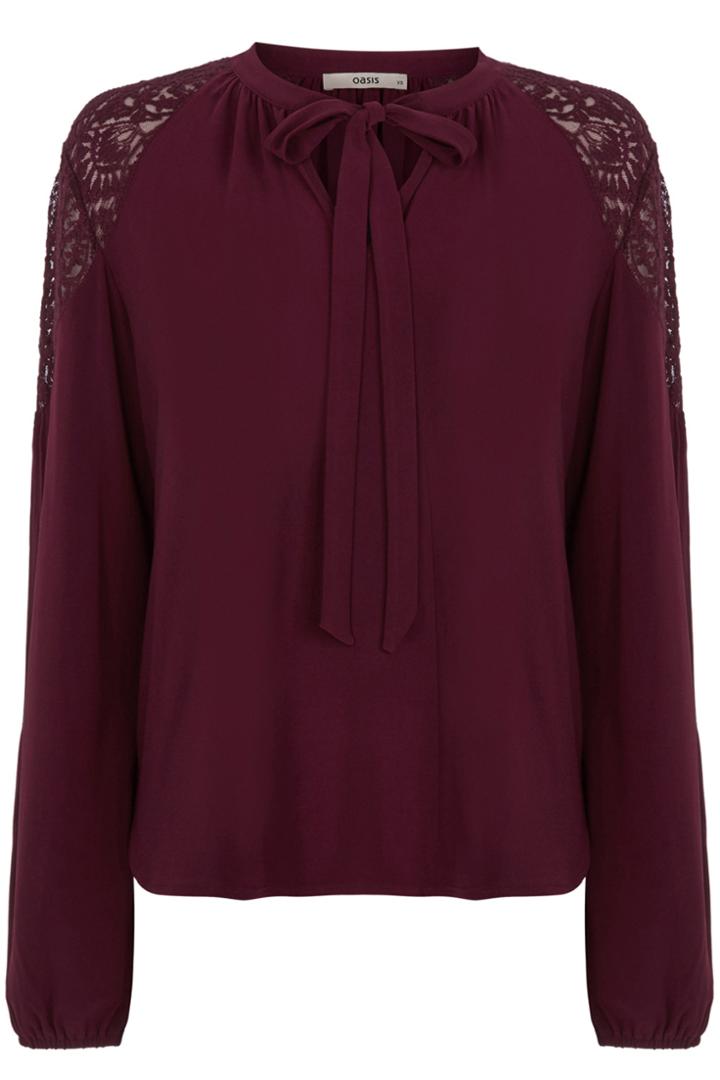 Oasis Pussybow Lace Detail Blouse