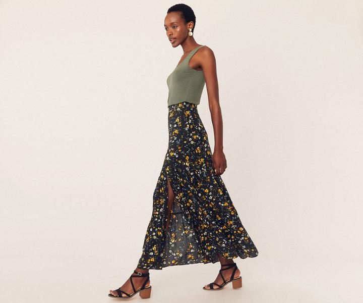Oasis Ditsy Tiered Maxi Skirt