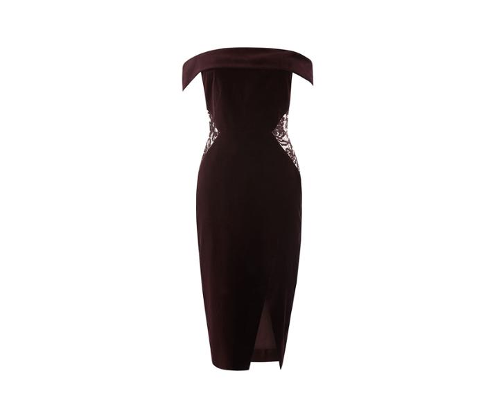 Oasis Velvet Bardot Pencil Dress