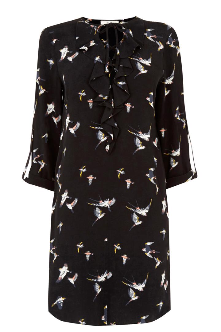 Oasis Bird Frill Front Dress