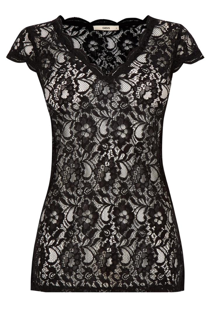 Oasis Sheer Lace V Neck Top