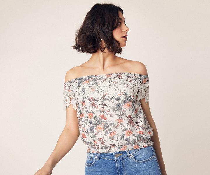 Oasis Meadow Lace Trim Bardot Top