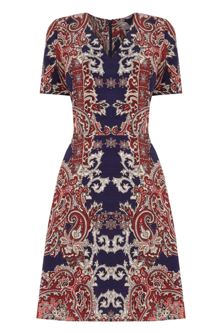 Oasis Paisley Viscose V Neck Skater