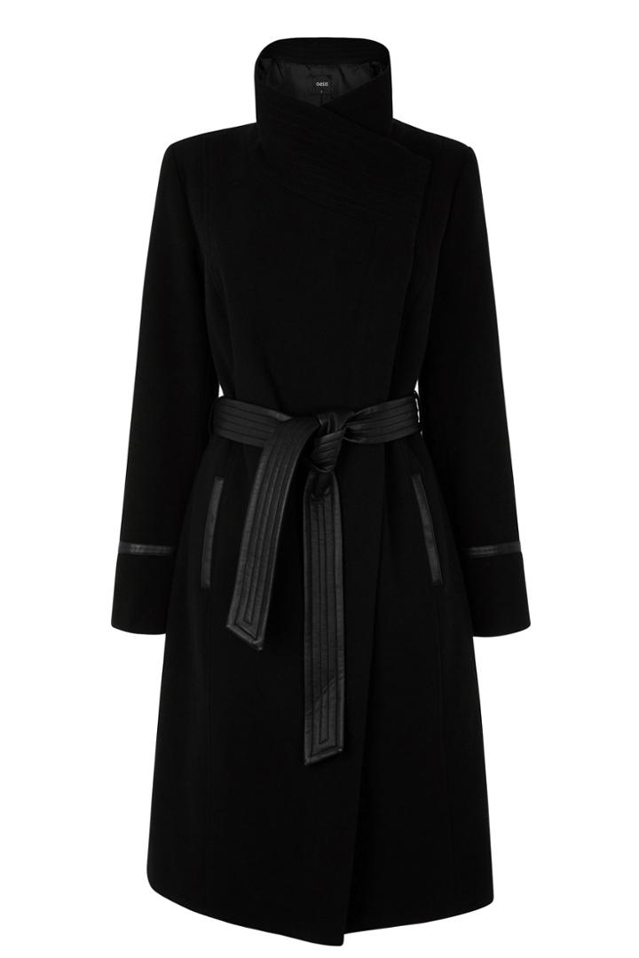 Oasis Bea Faux Leather Detail Long Coat