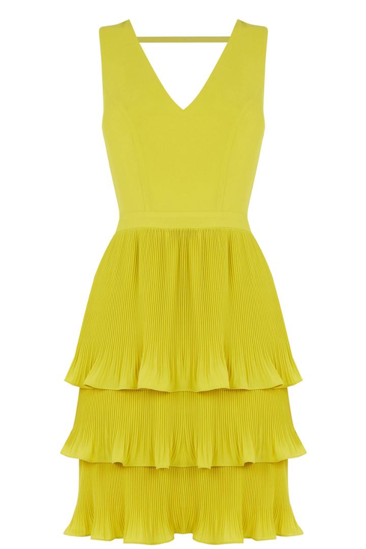 Oasis V Neck Pleated Tiered Dress