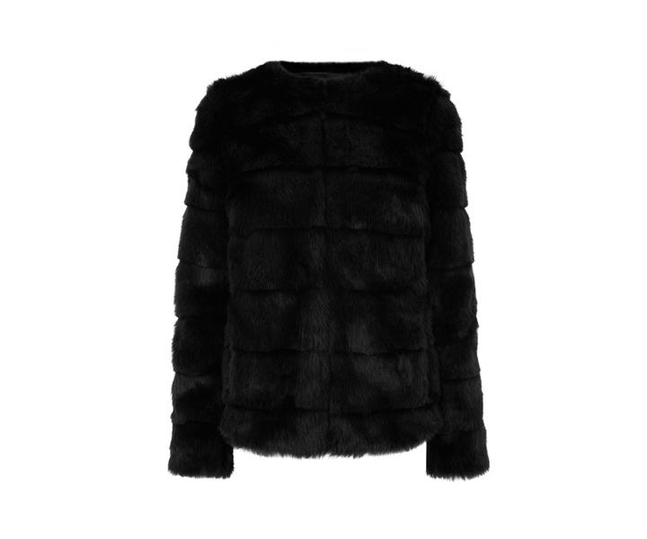 Oasis Black Banded Fur Coat