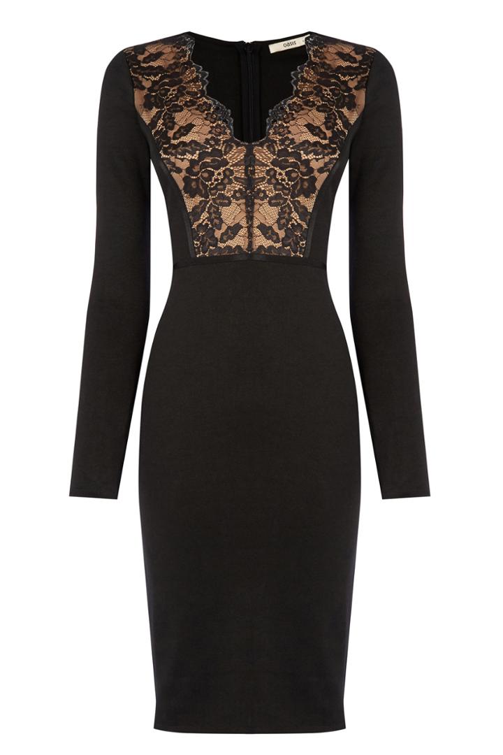 Oasis Sexy V Neck Lace Pencil Dress