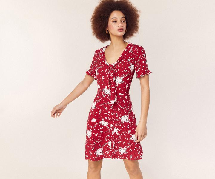 Oasis Floral Tie Neck Skater