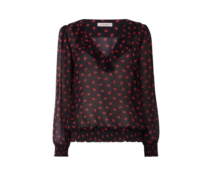 Oasis Chiffon Lips Frill Top