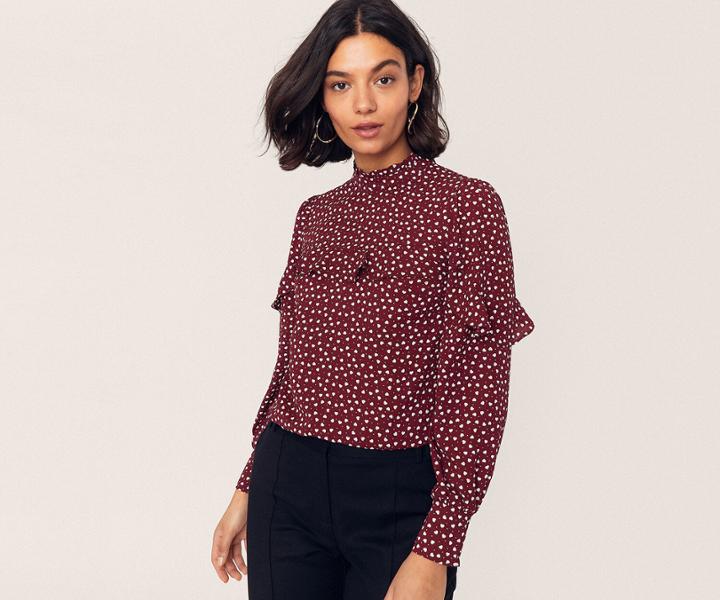 Oasis Heart Print Frill Top