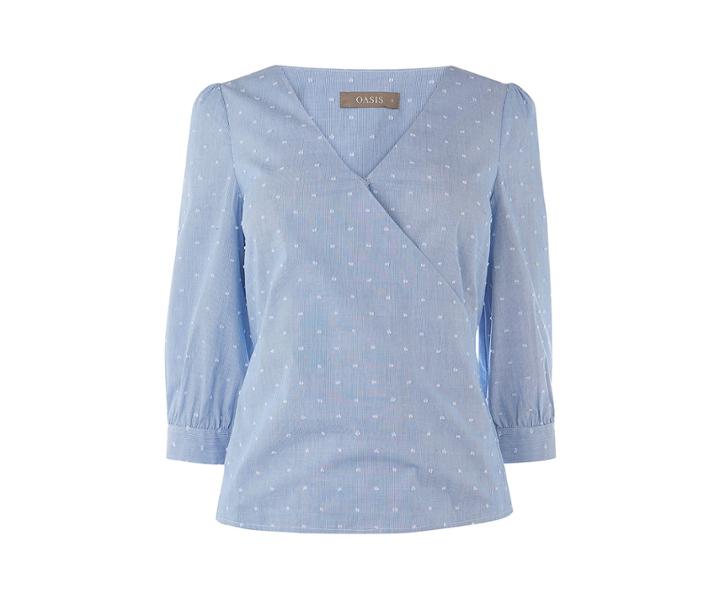 Oasis Cuff Sleeve Dobby Wrap Top