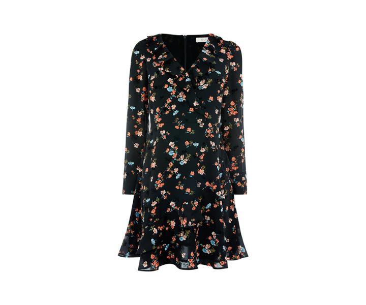 Oasis Flocked Ruffle Deep Cuff Dress