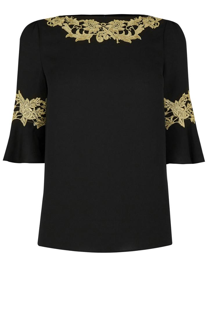 Oasis Lace Trim Fluted Sleeve Top
