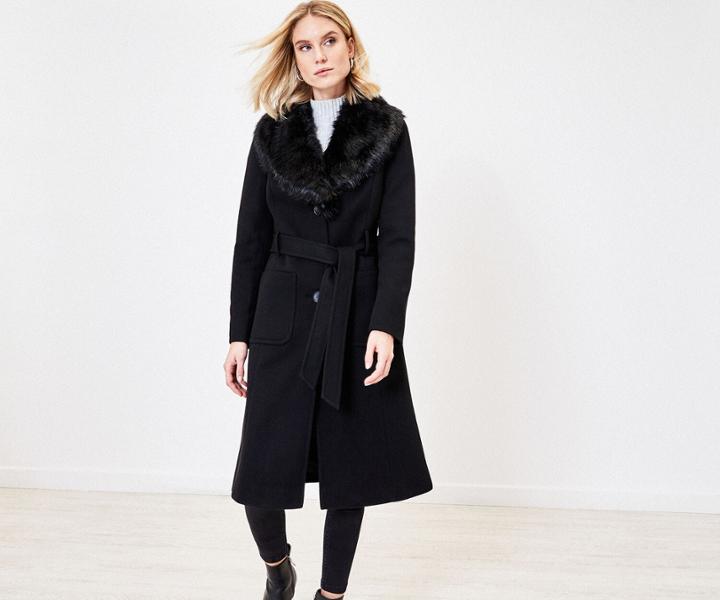 Oasis Faux Fur Collar Wrap Coat